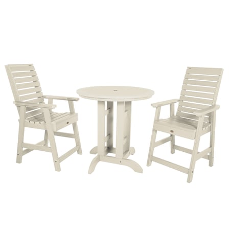 Highwood Usa Weatherly 3pc Round Counter Height Outdoor Patio Furniture Dining Set AD-CNW36-WAE